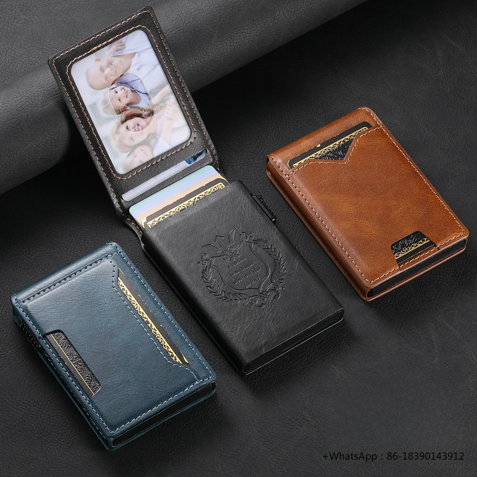 Leather Denim Pattern Large Capacity Card Holder Flip Wallet Type Automatic Pop-up Card Case Advanced Sense Card Slot Pocket