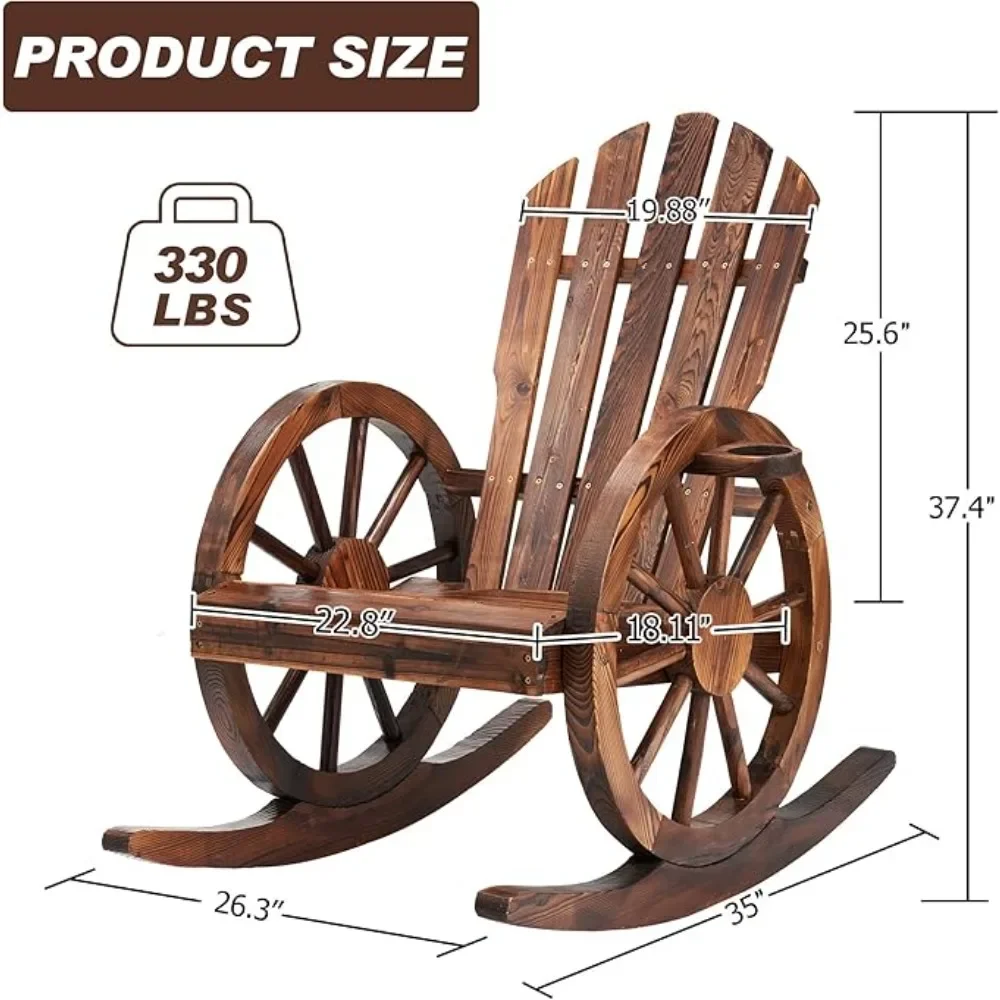 Outdoor Wood Rocking Chair, Patio Decor Yard Glider Rocking Chairs with Slatted Design, Adirondack Rocking Chair （2PC）