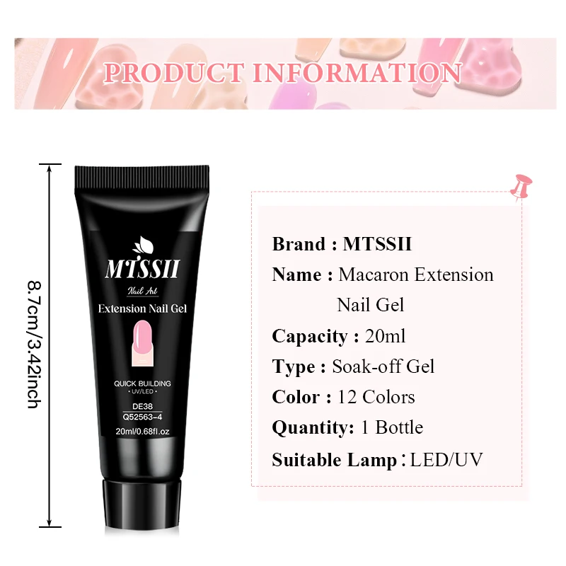 20ml Macaron ขยายเล็บเจลเล็บ Nude สีขาว Semis ถาวรเจลสําหรับเล็บยืดอะคริลิคคริสตัลก่อสร้างเจล