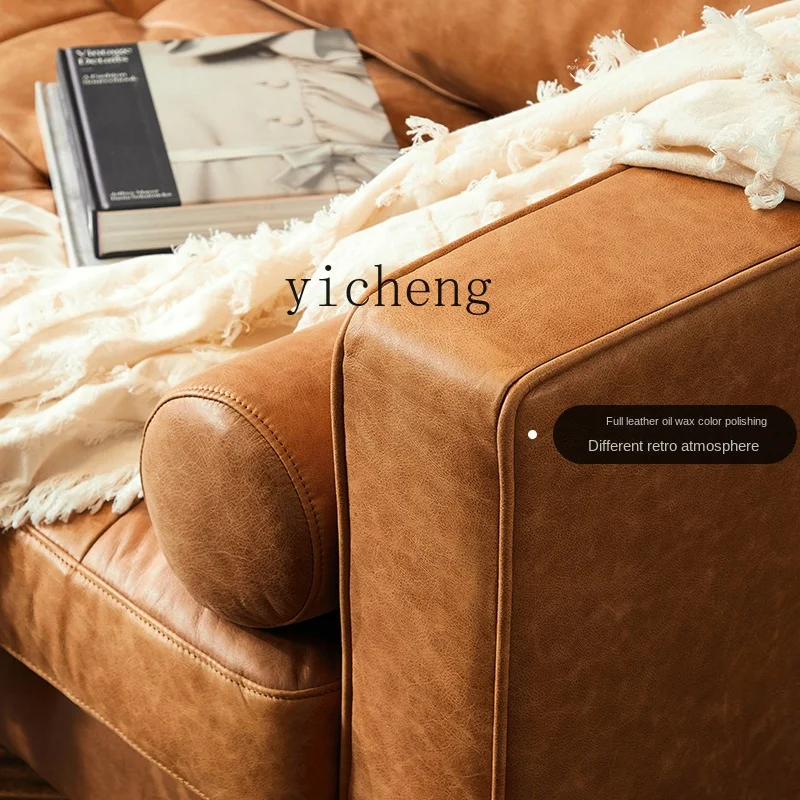 ZC Leather Three-Seat Sofa Retro Modern Simple Living Room First Layer Cowhide Corner Sofa