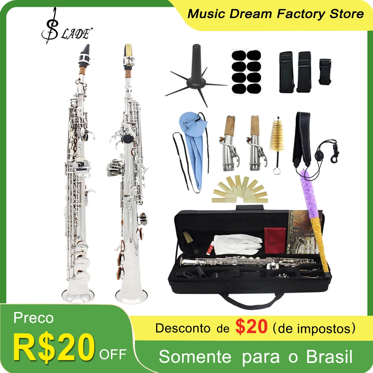 

SLADE Professional Straight Soprano Saxophone B Flat Brass Saxophone High Quality Woodwind Instrument Sax with Case Reeds Parts