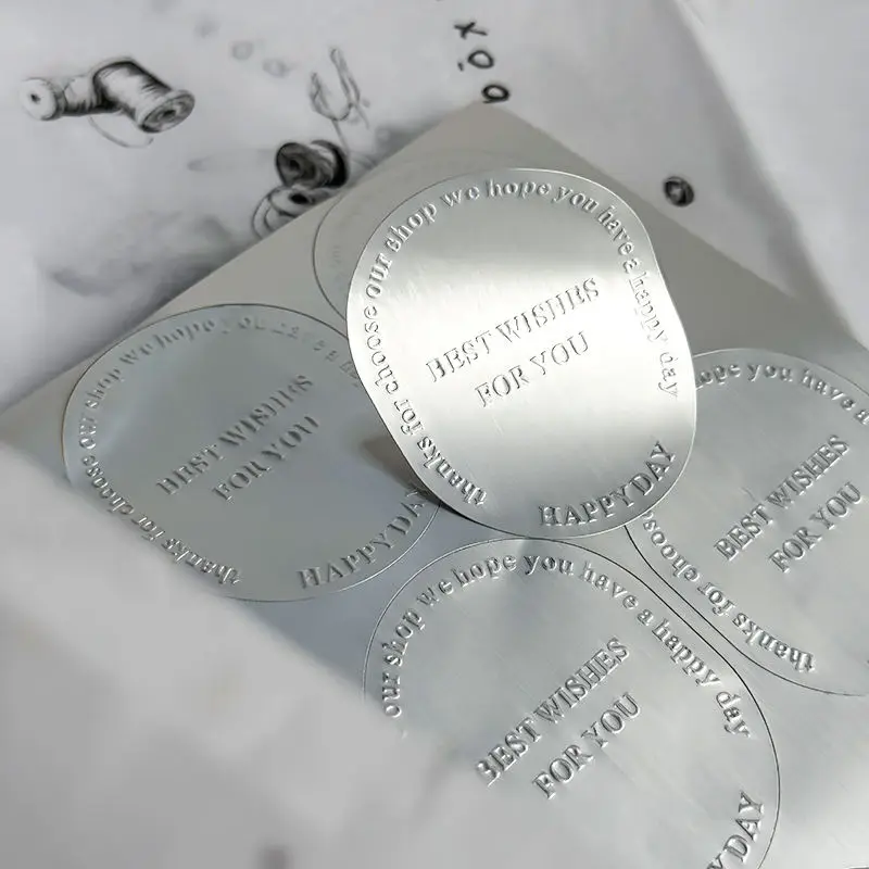 Customized silver 3D relief stickers with metallic texture, durable labels, waterproof self-adhesive, suitable for packaging