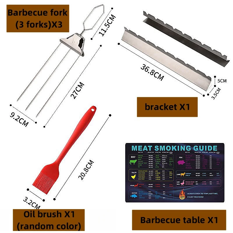 Stainless Steel Semi-automatic Barbecue Fork with Skewer Rack Roast Meat and Vegetable Grill Accessories Family Party BBQ,5/6pcs