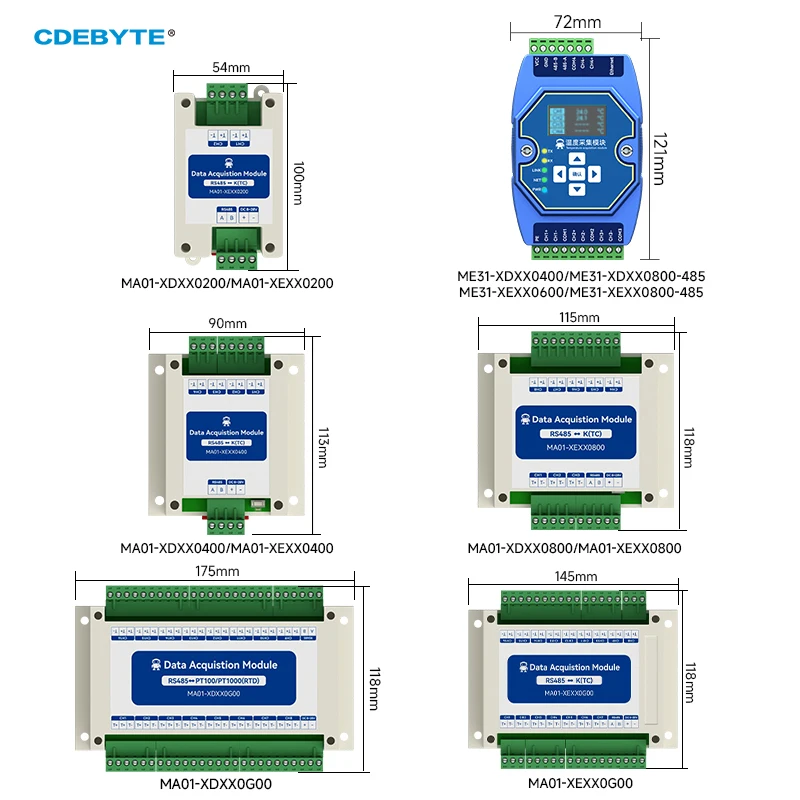PT100 PT1000 K-Type Thermocouple Temperature Acquisition Module CDEBYTE ME31-XDXX0800-485 MA01-XDXX0200 RS485 Modbus DC 8~28V