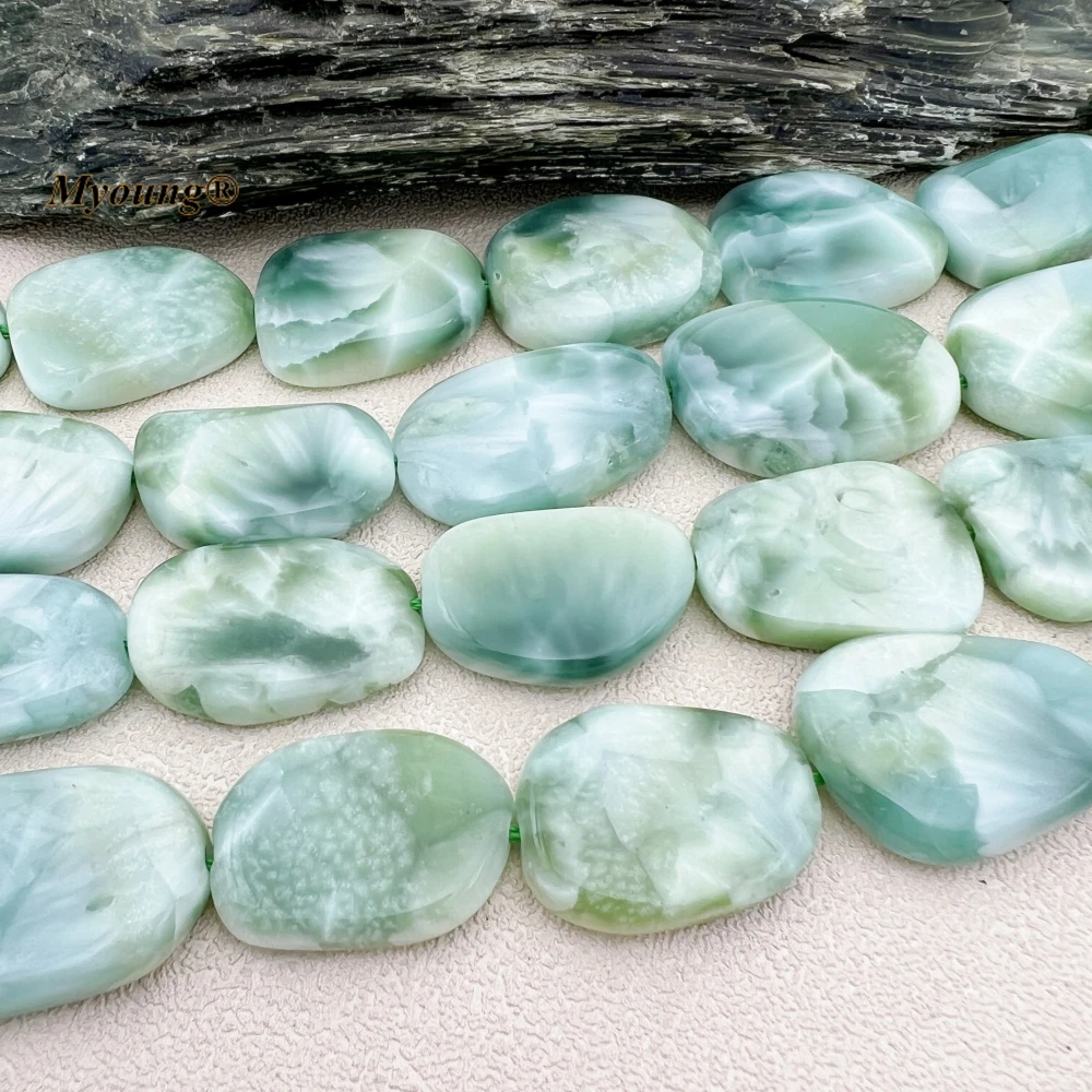 Large Freeform Natural Green Angelite Stone Slice Pendant Beads MY230859