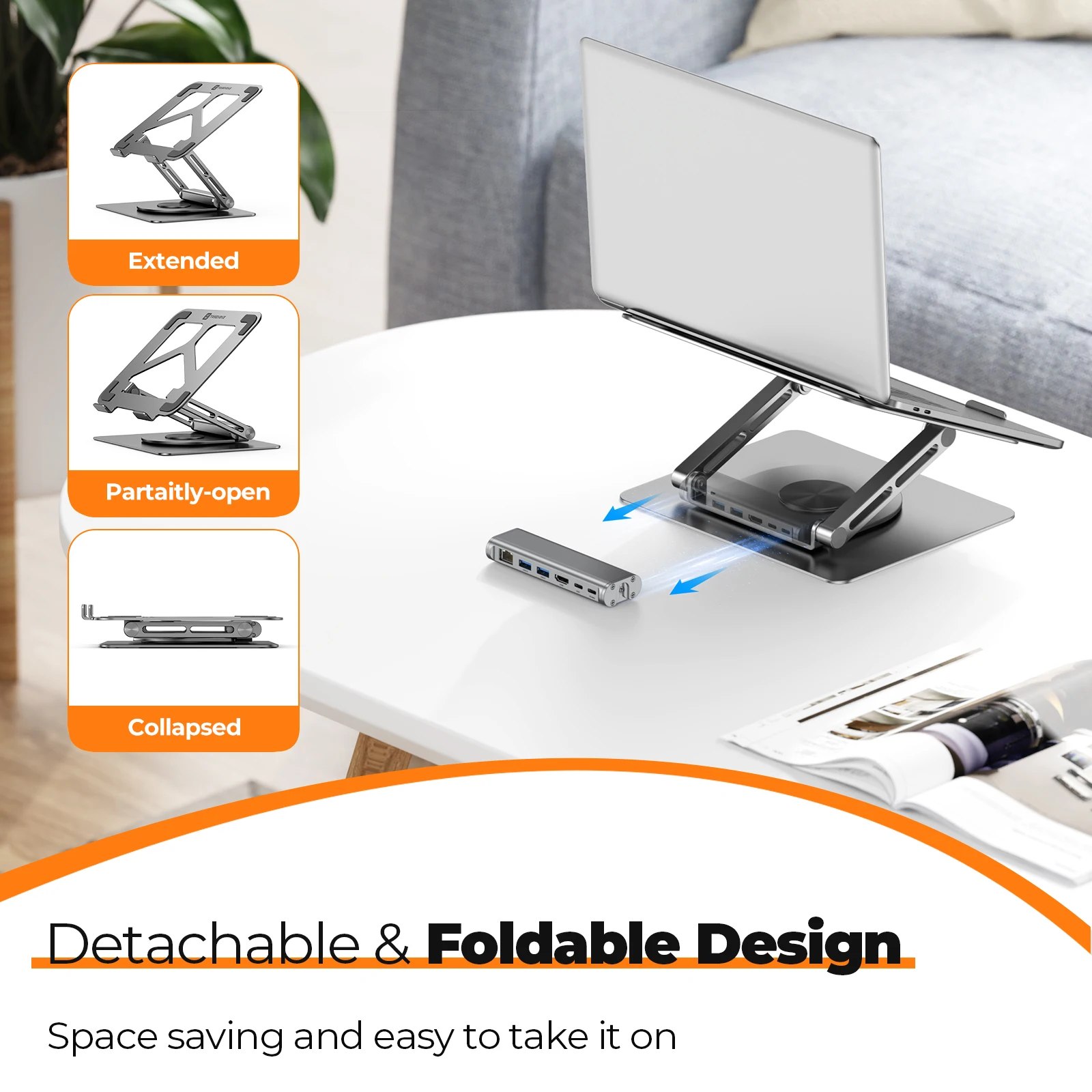 Imagem -05 - Destacável Alumínio Laptop Stand com Docking Station 360 ° Rotatable Notebook Holder Hub Compatível com 9.717 in Laptop