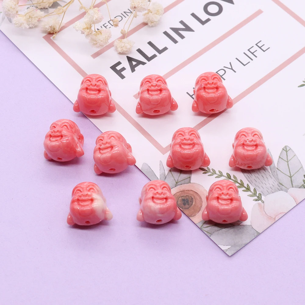 5pcs High-quality Pink Coral Buddha Beads Synthetic Coral Through Hole Spaced Beads Retro Necklace DIY Crafting Accessories 15mm