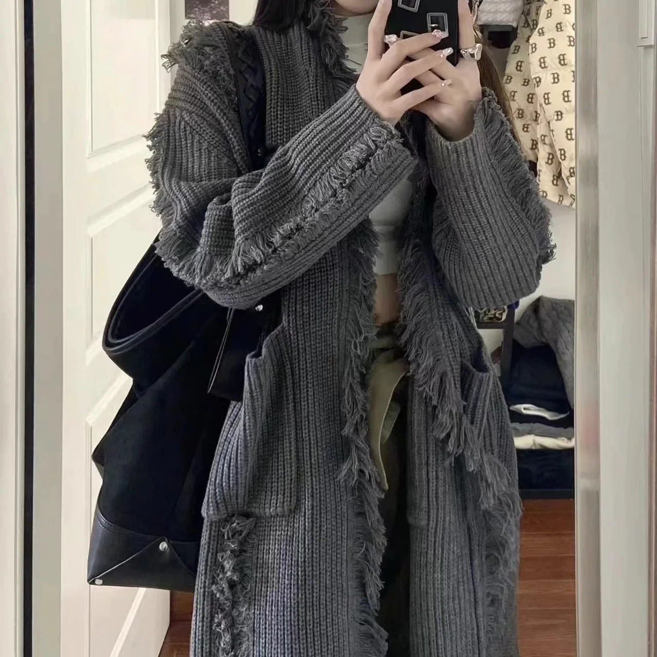 

Mid-Long Cardigans For Woman Long Elegants Mid Womens Fall Baggy Thermal Rib-Knit Half-Collar Button Fine Lace Crop Seamless Y2K