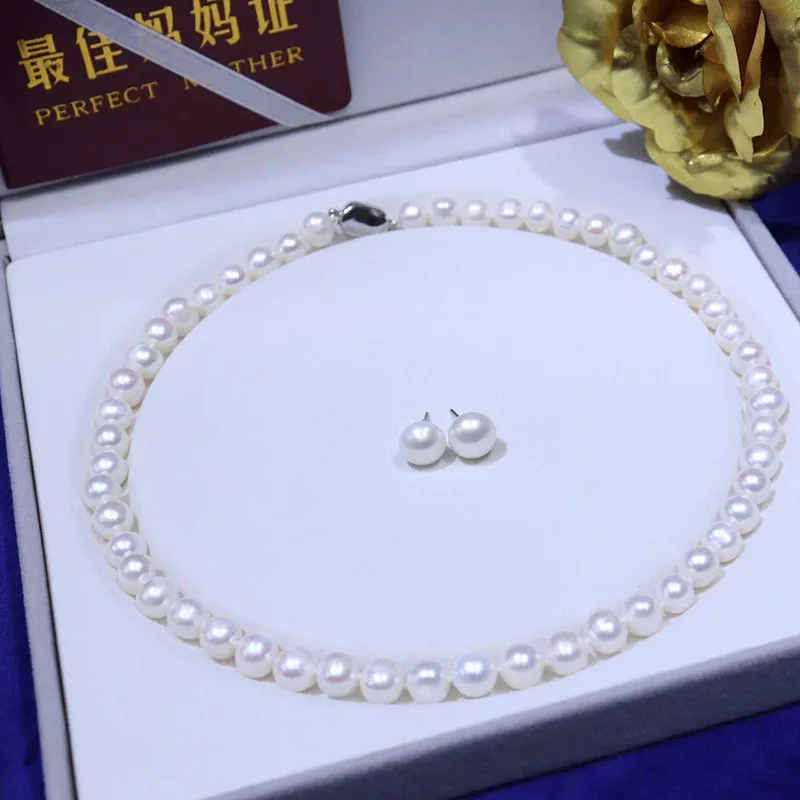 Factory Wholesale Live Delivery Fresh Water Pearl Necklace Classic Mother Chain Goddess Festival Mother's Day Gift