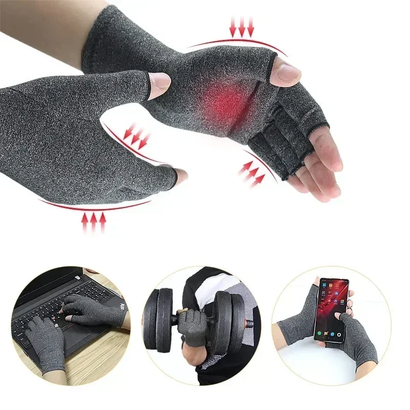 

1 Pair Compression Arthritis Gloves Wrist Support Therapy Wristband Half FingerWarm The Joints Glove Pain Relief Cycling Gloves