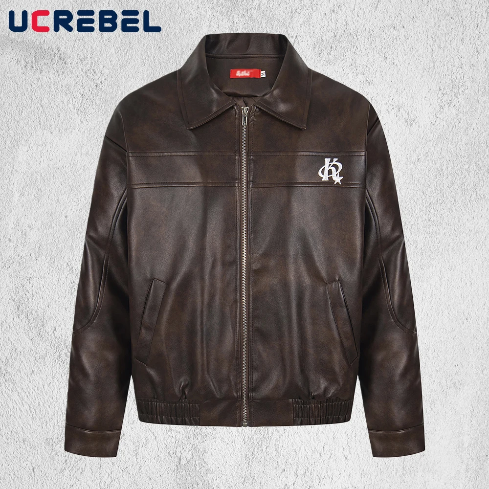 

Стеганая куртка из искусственной кожи с вышивкой букв, мужская свободная мотоциклетная куртка в стиле ретро с длинными рукавами, мужская