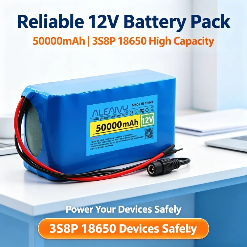 High Performance 3S8P 12V 50000mAh  Li-ion Battery Pack with Intelligent BMS Temperature Protection for Inverter LED Lighting