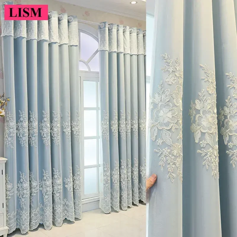 Curtains Light Luxury Simple Scandinavian Thickened Fabric Embroidered Curtain Solid Color Blackout Curtains Living Room Bedroom