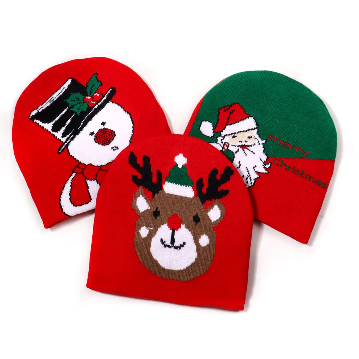 1PC クリスマスカジュアルファッション暖かいソフトビーニーサンタクローストナカイジャカードニット帽子秋冬屋外防寒 Gorras