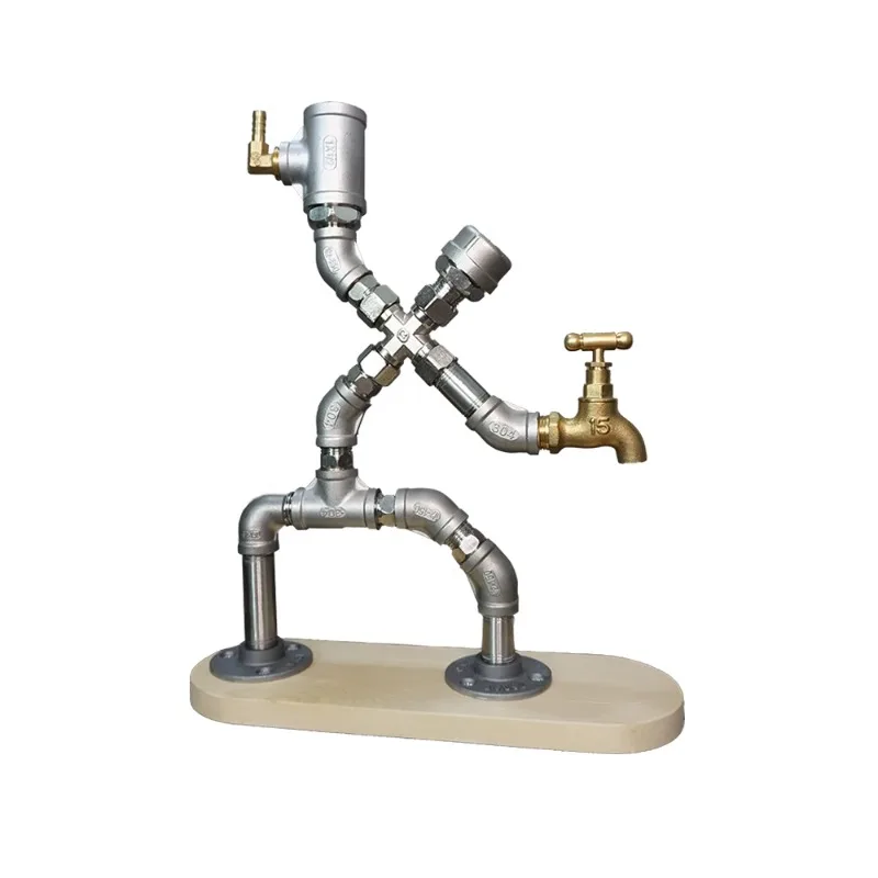 

Stainless steel water pipe robot creative personality cafe wine bar counter retro decoration ornament wine rack wine dispenser