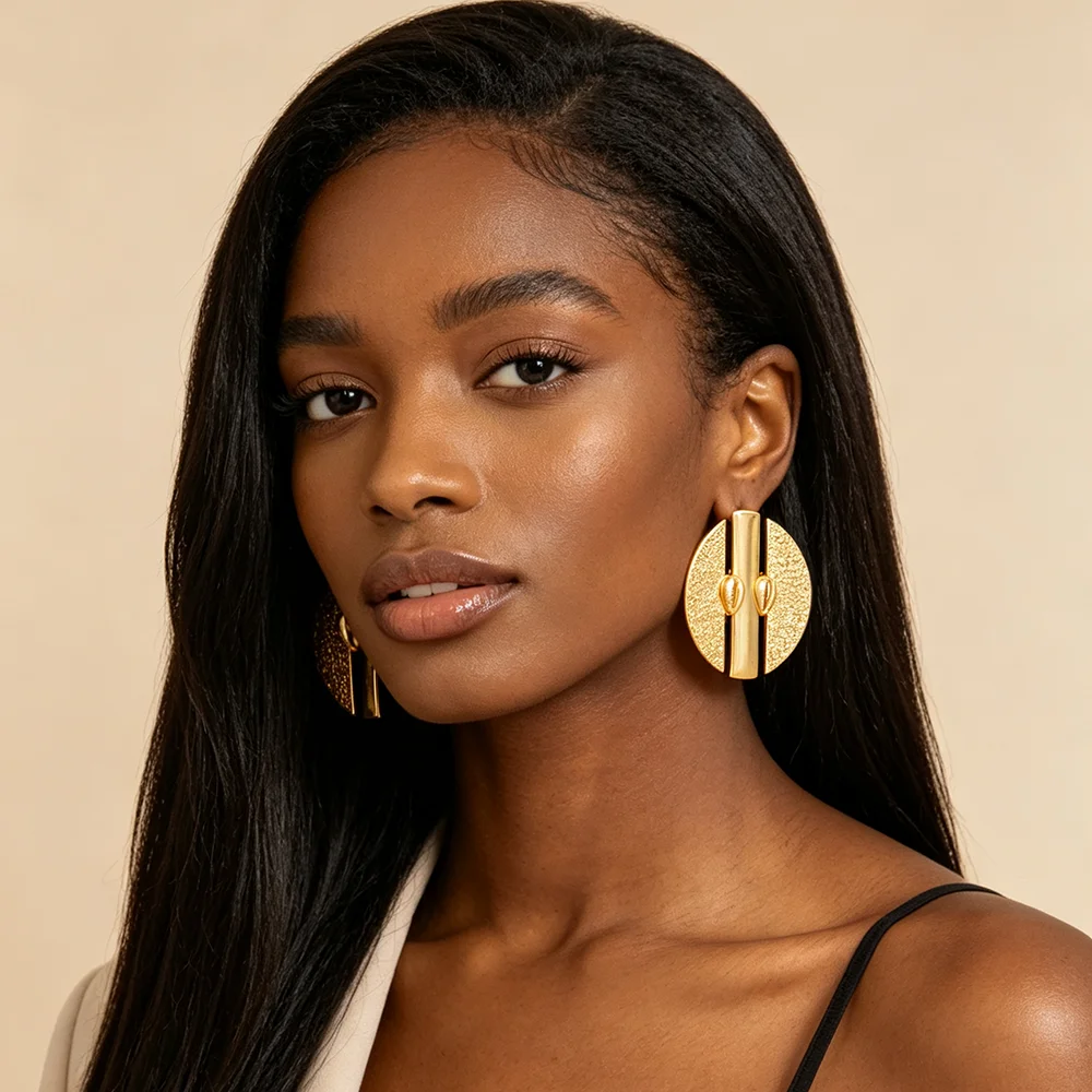 18K vergoldetes Muschel-Ohrring-Set mit runden, hohlen Ohrringen für Damen, luxuriöses Hochzeits- und Party-Accessoire, Brautschmuck, Geschenk – Detail 2