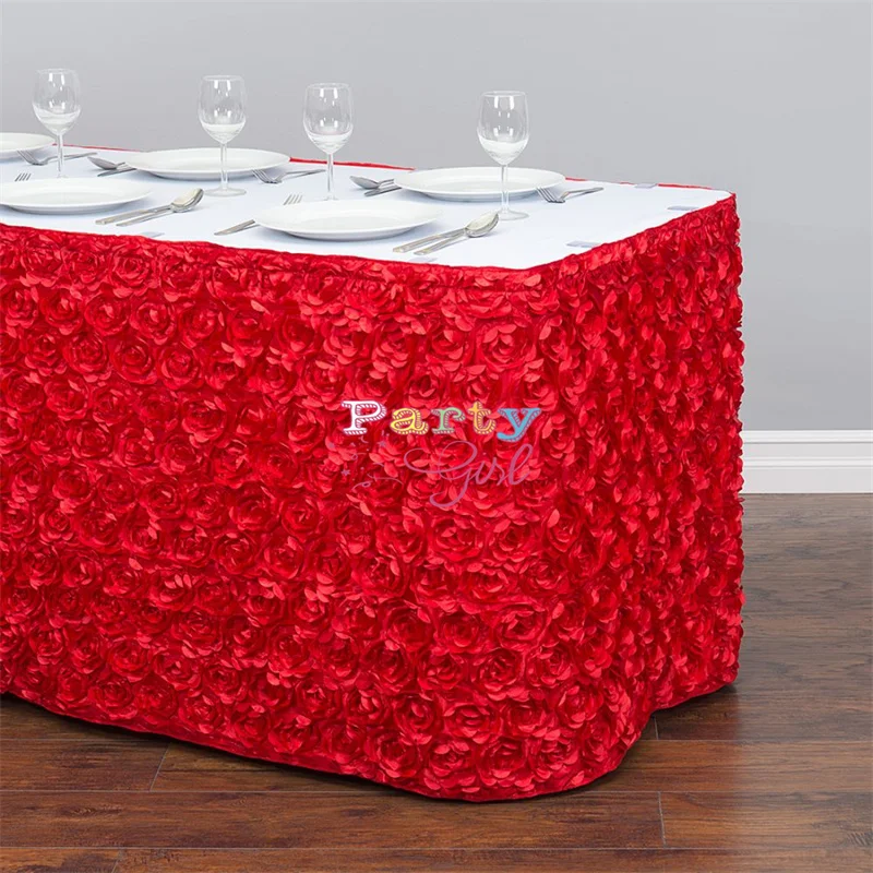 

Satin Rose Tablecloth Skirting Cake Table Skirt For Wedding Event Decoration