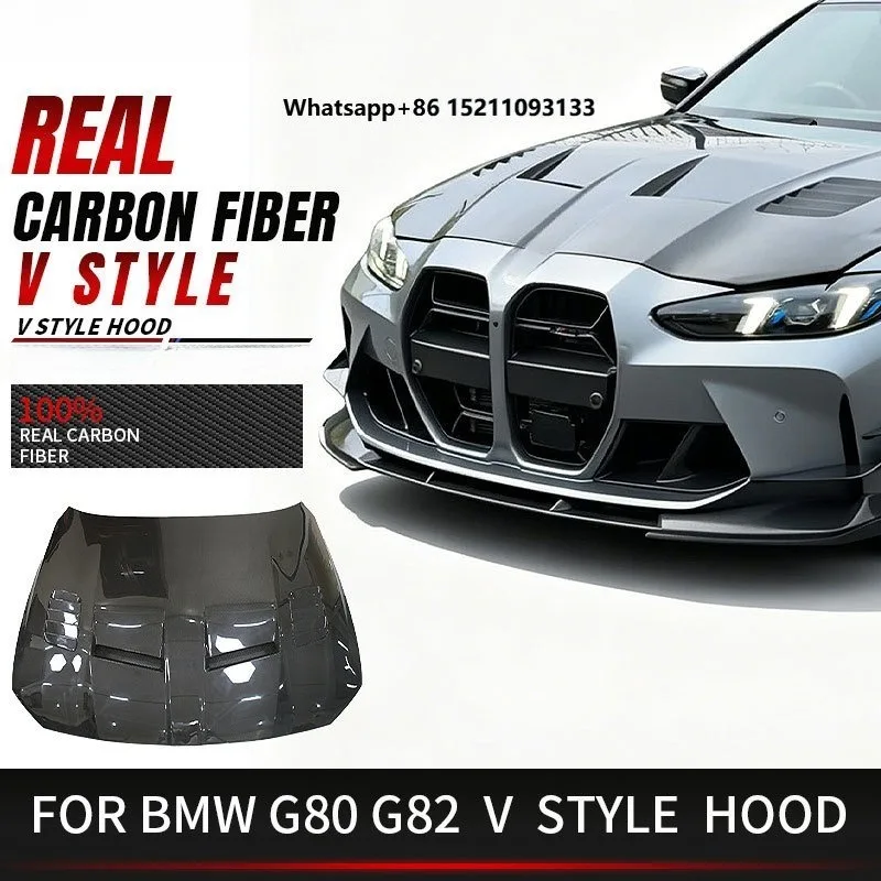 Perfiply New Upgrade Car V Style Carbon Fiber Air Scoop Hood Vented Hood for G80 M3 M4 G82 G8X 2021+ Car Body Kits Bonnet