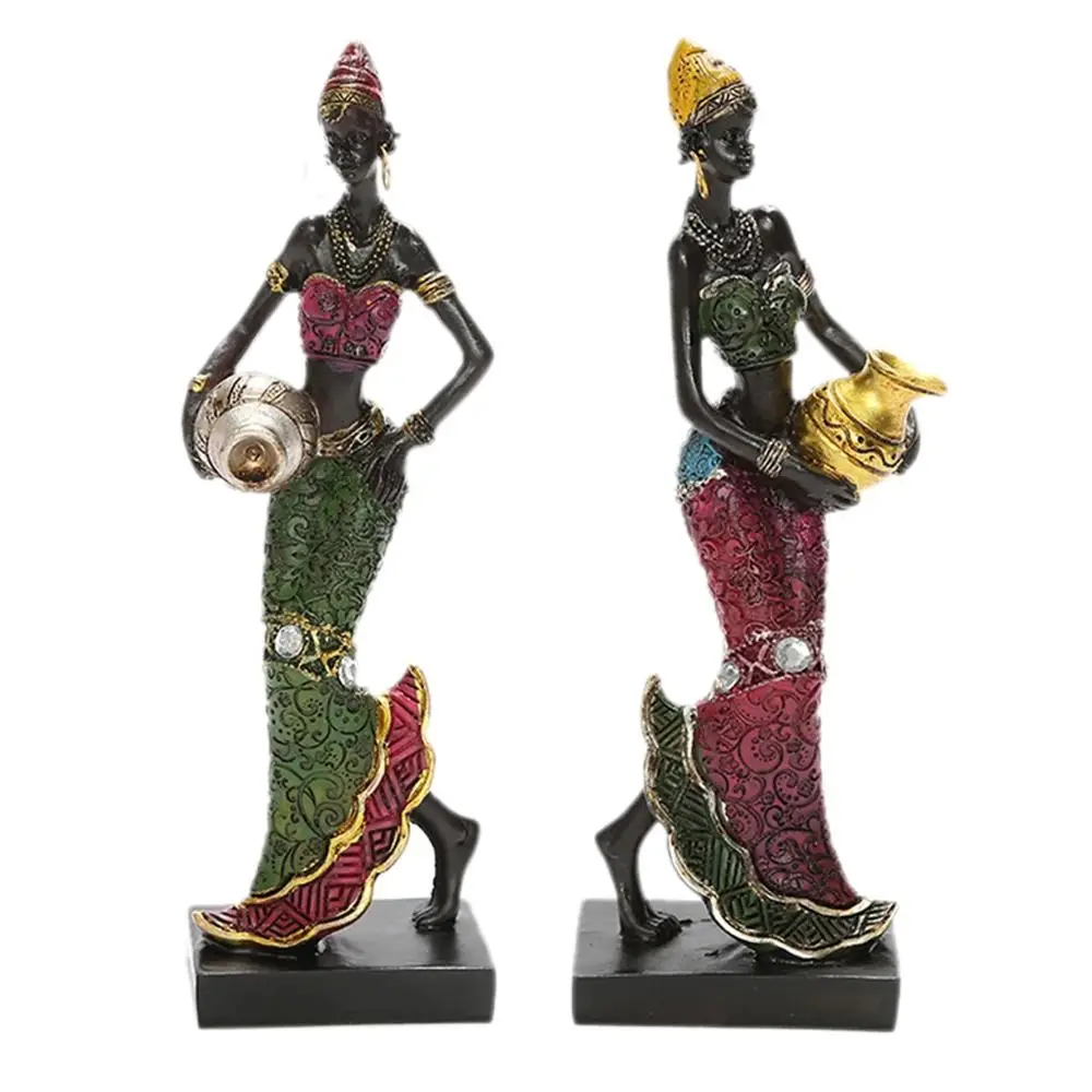 

Handicraft Vintage Art Design Ethnic Customs Cabinet Decor Resin Crafts Desktop Ornament Tribal Lady Figurines African Statue