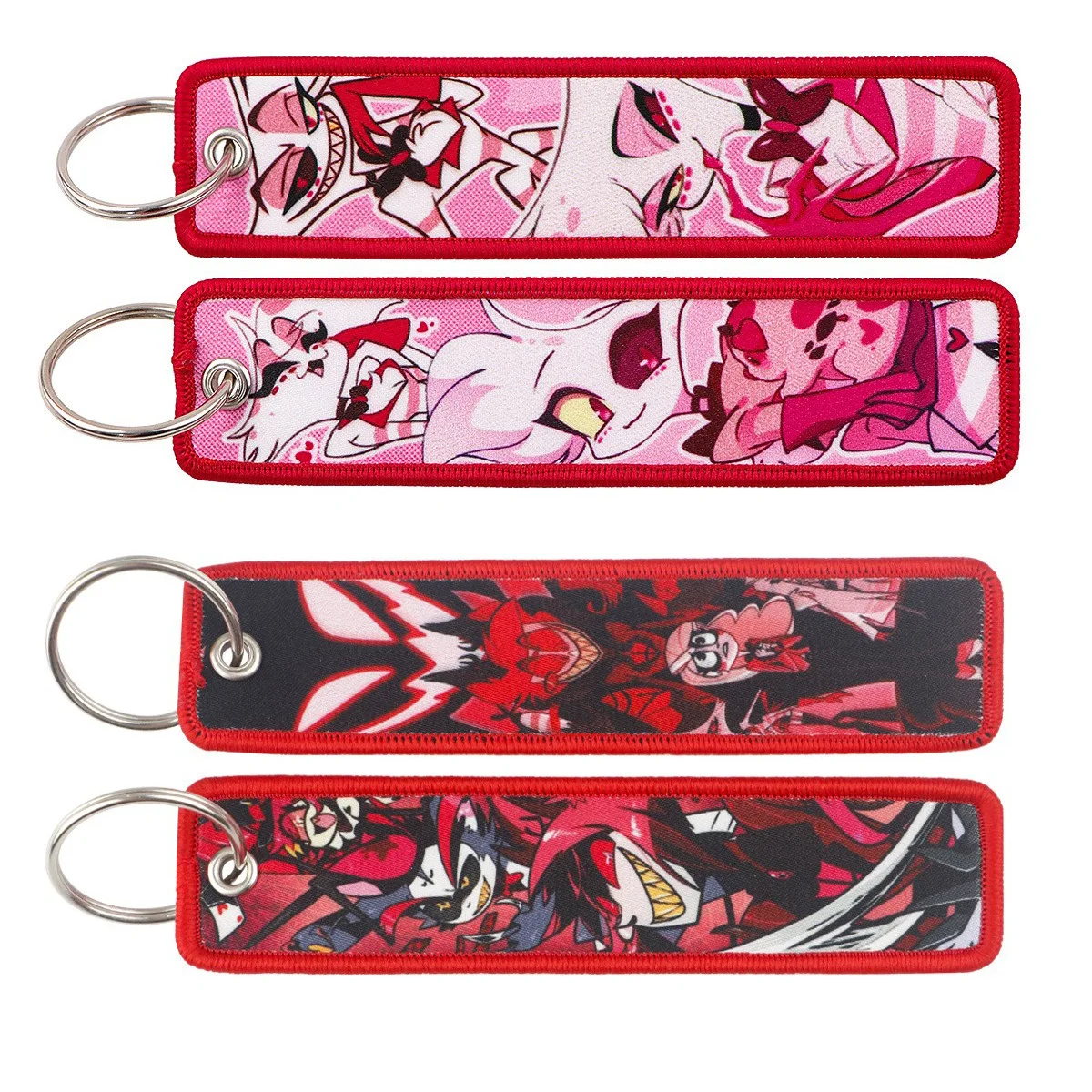 

12cm Hazbin Hotel Cartoon Woven MarkKeychain Anime Figure Angel Dust Alastor CreativeBackpack Decor Keyring Accessories Gifts