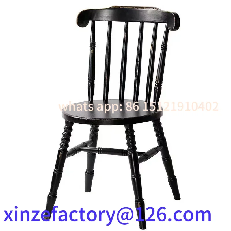 

Customizable Solid Wood Dining Chair, Retro Backrest Seat with Windsor Style, Durable Vintage Café Chair for Restaurants Home