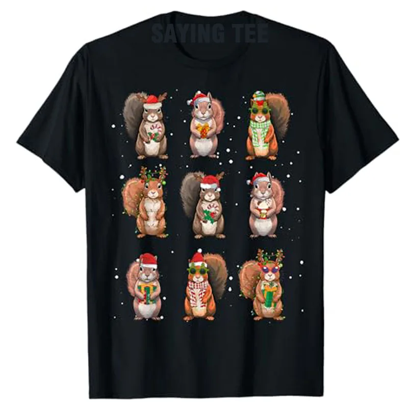 

Squirrels Christmas Lights T-Shirt Decor Funny Squirrel Lover Pajama Saying Tee Tops Cute Xmas Costume Gift Short Sleeve Blouses