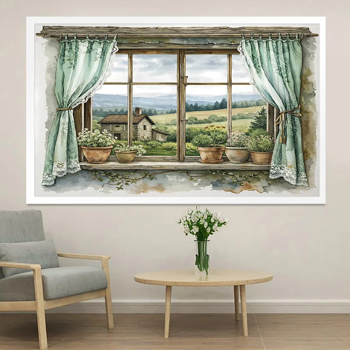 1pc Window Scenery Green Plant Printing Pvc Simulation 2d Flat Wall Stickers Multi Size Living Room Bedroom Wall Art Decoration view 5