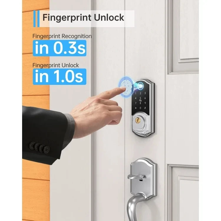 Smart Front Door Lock Set: Keyless Entry Door Lock with Handle, Smart Front Door Handle Set, Fingerprint Smart Deadbolt