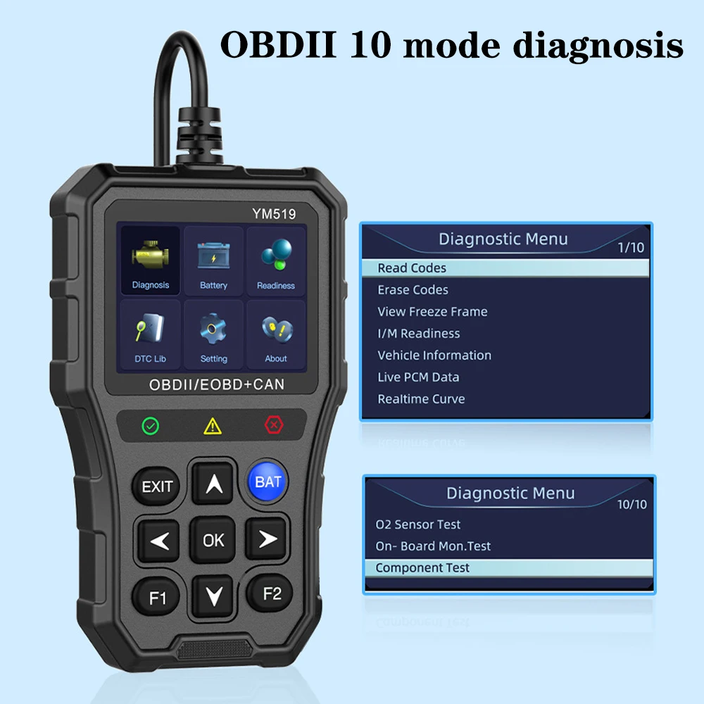 Check Engine System Car Diagnostic Tool Fault Code Scanner Battery Tester Multi-language OBD2 Code Reader YM519 Code Reader