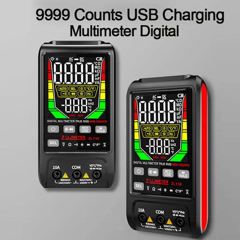 ZL116 USB Charge Smart Digital Multimeter AC DC Voltage Tester Current Capacitance Ohm NCV Temp hz Auto Range Multimetro Tools