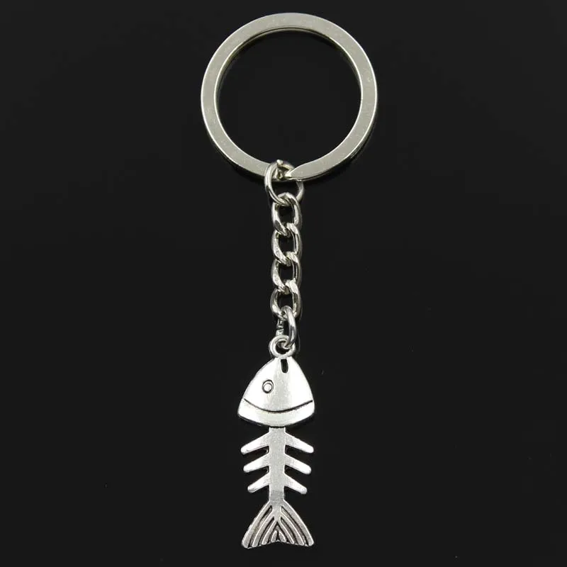 Fashion Keychain 35x13mm Fish Bone Pendants DIY Men Jewelry Car Key Chain Ring Holder Souvenir For Gift