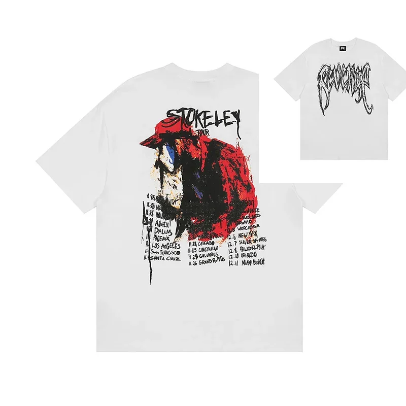 

Trendy REVENGE High Street Hip Hop Linear Hand Painted Oil Painting Hip Hop Portrait Printed T-shirt Short Sleeve