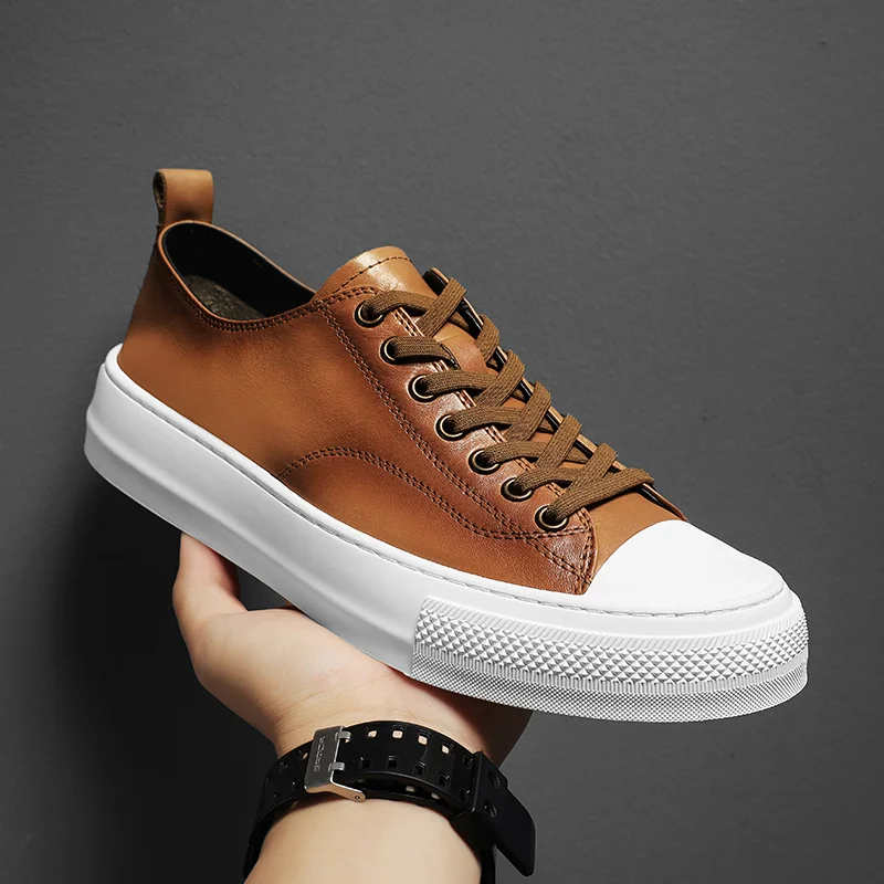 

Golden Sapling 2025 New Cow Leather Casual Shoes for Men Fashion Flats Sneakers Man Korea Style Street Whiter Shoes Male Spring