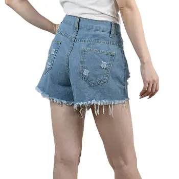 夏季女士牛仔短褲 時尚性感高腰寬鬆口袋流蘇熱褲 女休閒街頭風短褲 10 最佳銷售 短款牛仔褲女 - №10