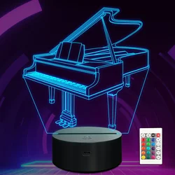 Luz de noche de Piano, lámpara LED de ilusión 3D, 16 cambios de Color, elección increíble para tienda de instrumentos musicales, decoración de suministro para fiesta en casa