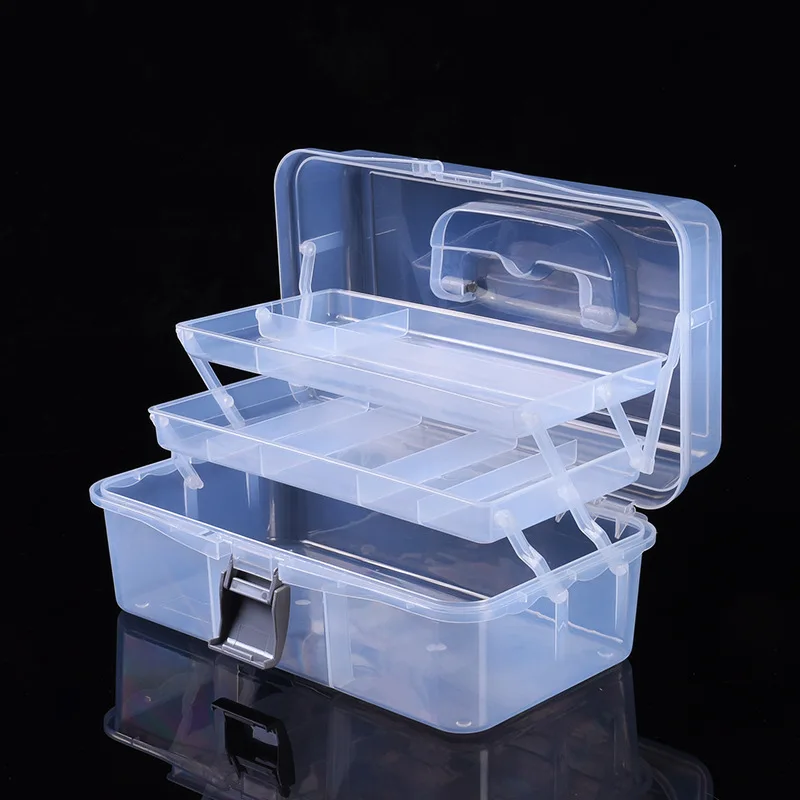 Plastic Transparent Toolbox 2/3-Layer Portable Hardware Storage Medicine Box Organizers and Storage for Garage Plastic Tool Box