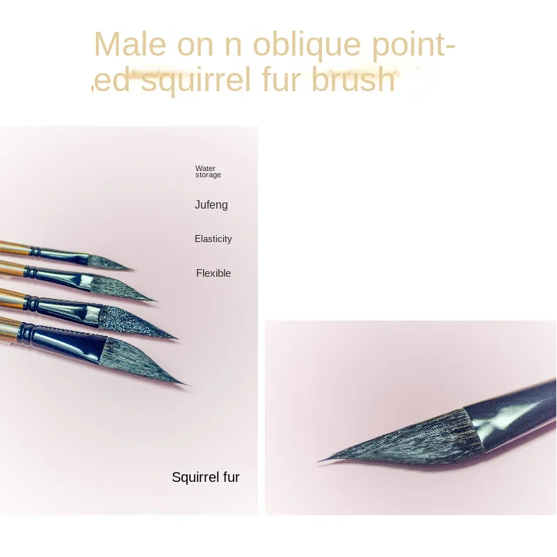 Squirrel Hair Blade Mixed Watercolor Paint Brush Long Oblique Angle Head Black & Wooden Handle Brass Ferrule  ART