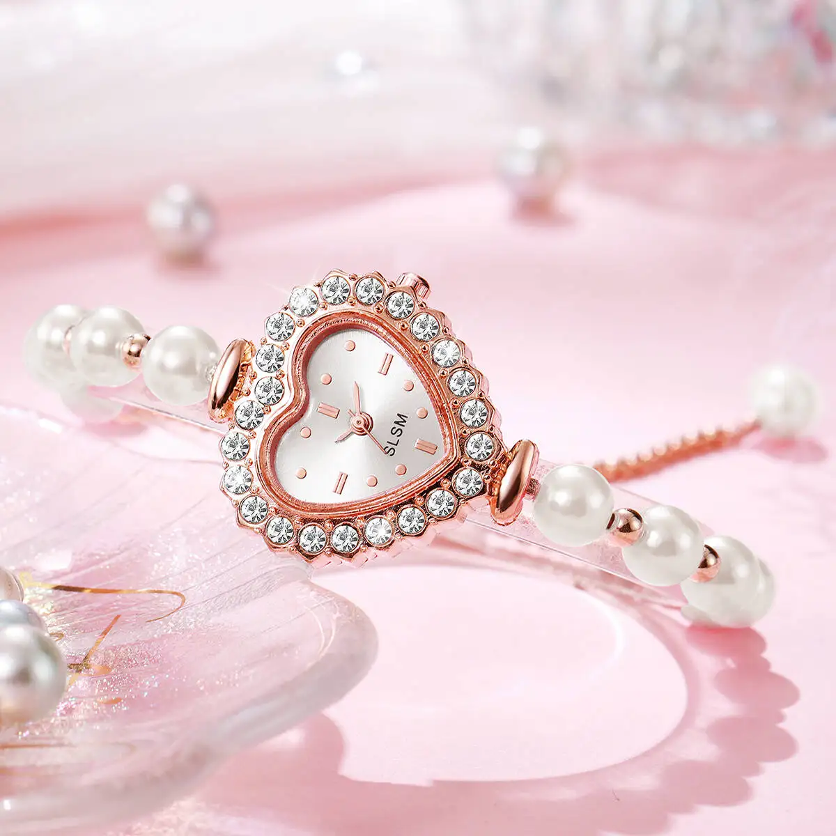 2 шт./компл. модные женские часы кварцевые часы браслет с имитацией жемчуга наручные часы с сердечным циферблатом Reloj Mujer (без коробки)