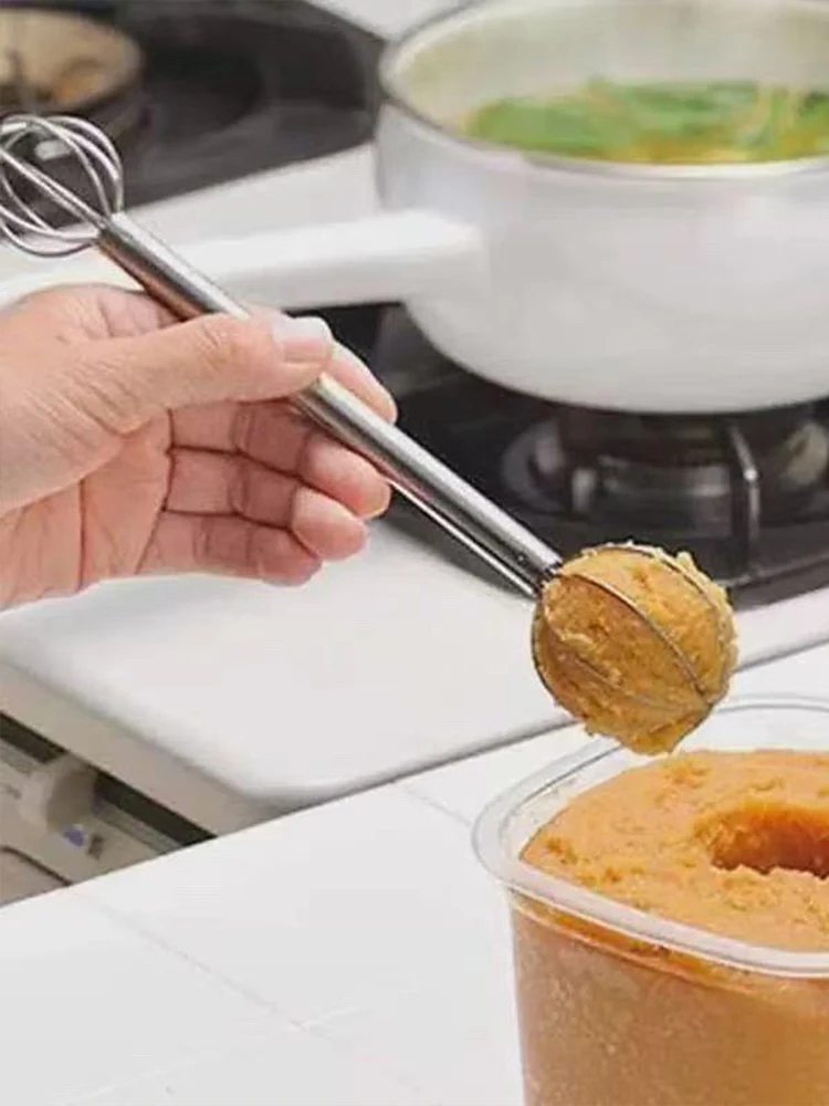 Cuchara agitadora de miso de acero inoxidable de estilo japonés, medición de doble cabeza, licuadora de huevos, salsa, batidor de huevos, herramientas de cocina