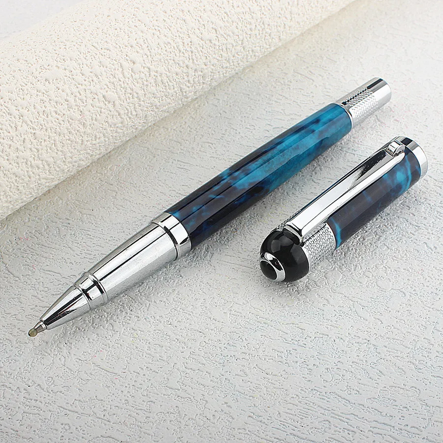 

High Quality Luxury Blue marble Metal Ballpoint Pen 0.5MM Nib Ball Pens for School Office Supplies