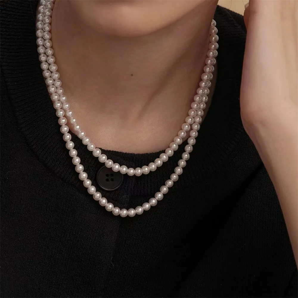 Simple Imitation Pearl Chain Necklace For Women Acrylic White Beads Choker INS Trendy Jewelry Gift Accessories