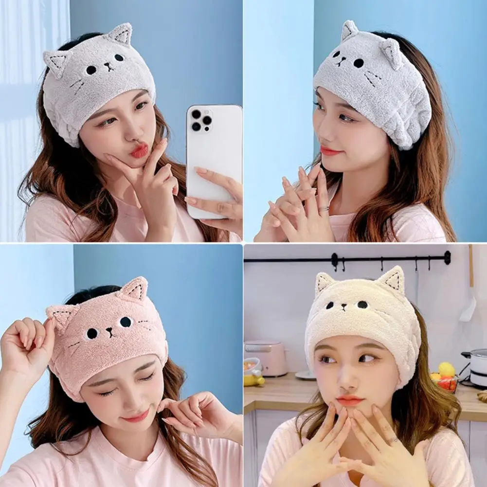 Women Headband Cute Cat Ear Headband Embroidered Cat Coral Fleece Headband for Women Soft Hair Accessories for Girls Comfortable