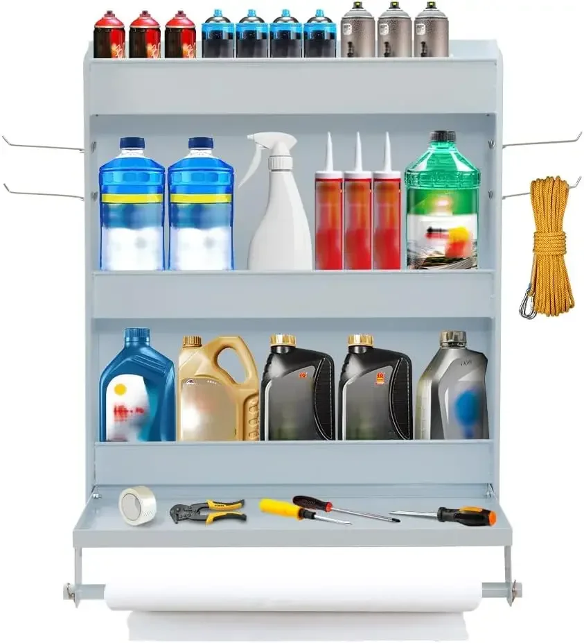 Trailer Door Cabinet Organizer, Heavy Duty Work Station Storage w/Flip-Out Work Tray & Paper Towel Rack Organizer for Enclosed R