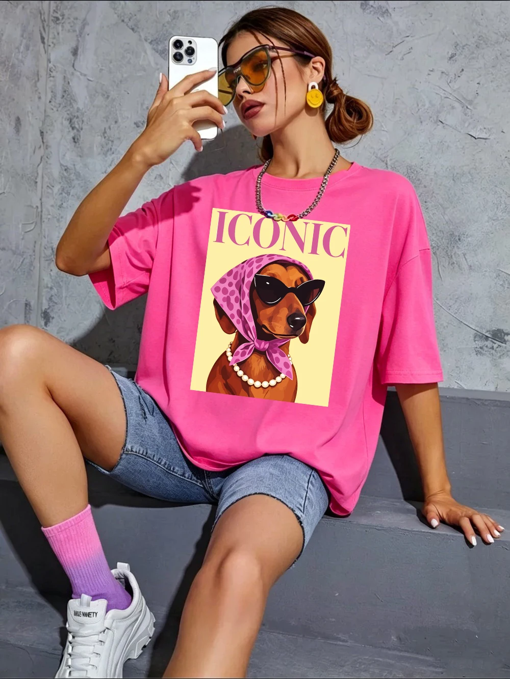 Ikonische Dackel-Prints, Baumwoll-T-Shirts für Damen, Sommer-Kurzarm-T-Shirts, O-Ausschnitt, weiche, übergroße Oberteile, einfache, bequeme Kleidung – Detail 22