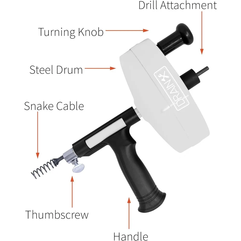 50-FT Steel Power Pro Drum Auger Plumbing Snake with Drill Attachment | Use Manually or Powered