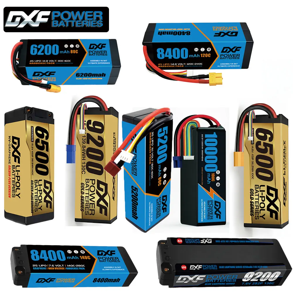 DXF Lipo 2S 4S 6S Battery 15.2V 9200mAh 7000mah 6500mah 6200mah 5200mah 130C 100C 80C for RC Car Truck Evader Truggy 1/8 Buggy