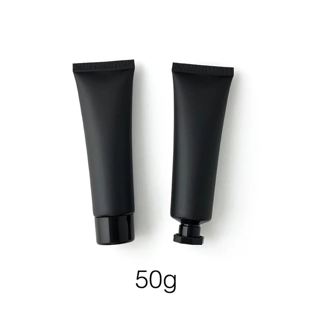 Garrafa de plástico preto fosco 50g, 50ml, recipientes cosméticos recarregáveis, creme corporal vazio, loção, uso em viagem, tubo macio