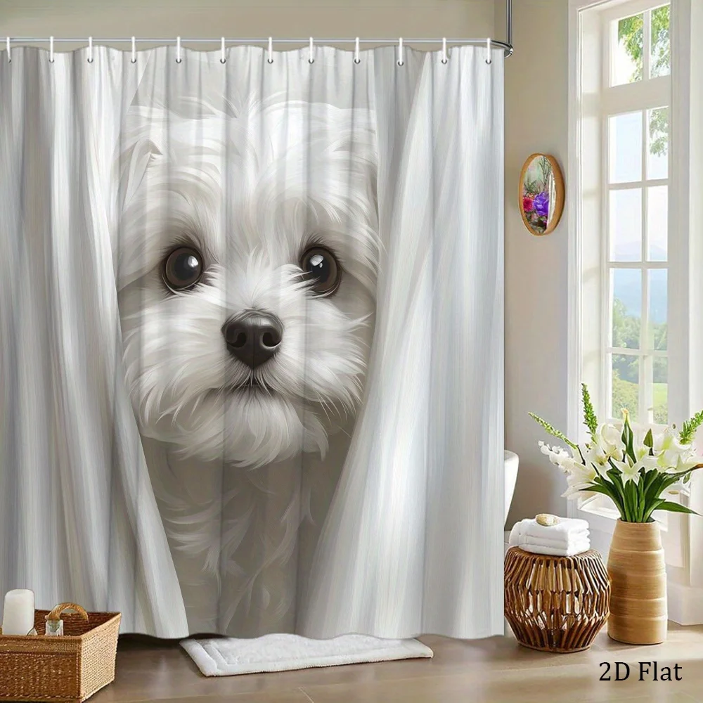Shower Curtain Waterproof Shower Curtains 2D flat, 1-piece puppy shower curtain for bathtubs and showers - clear canine theme
