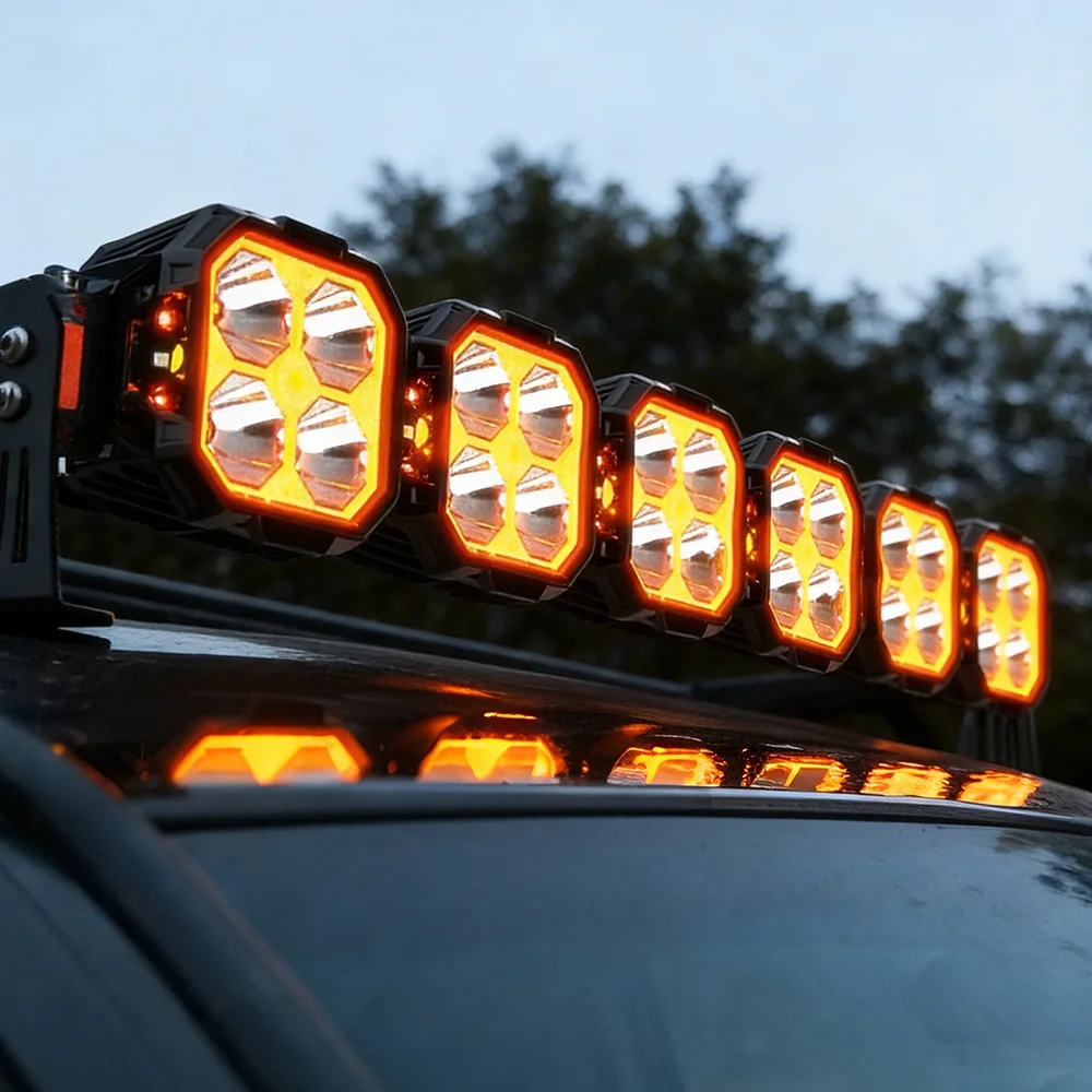 High Power 15-55 Inch 12V Modular Linkable Led Amber Strobe Roof Light Bar For Car Off-road Truck UTV Bar Light 4X4