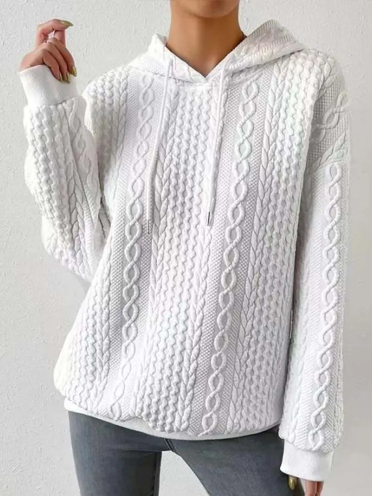 Sudadera con capucha para mujer, Jersey de punto de manga larga, informal, color blanco, Invierno